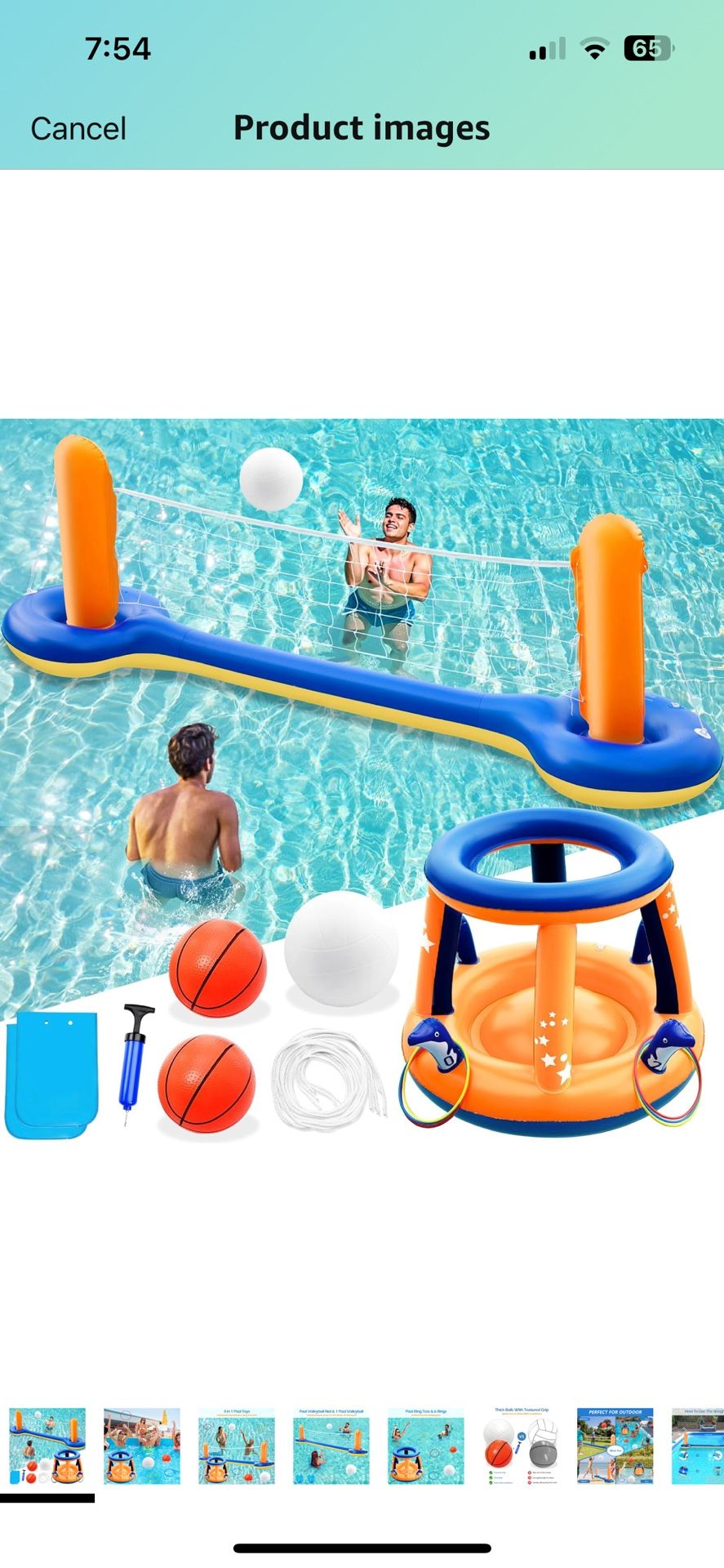 Jasonwell Pool Toys Games Set - 3 in 1 Pool Volleyball Net Basketball Hoop Ring Toss Game Inflatable Floats Water Floating Volleyball Swimming Pools P