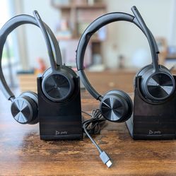 (2) Voyager 4320 Call center Headphones with Stands