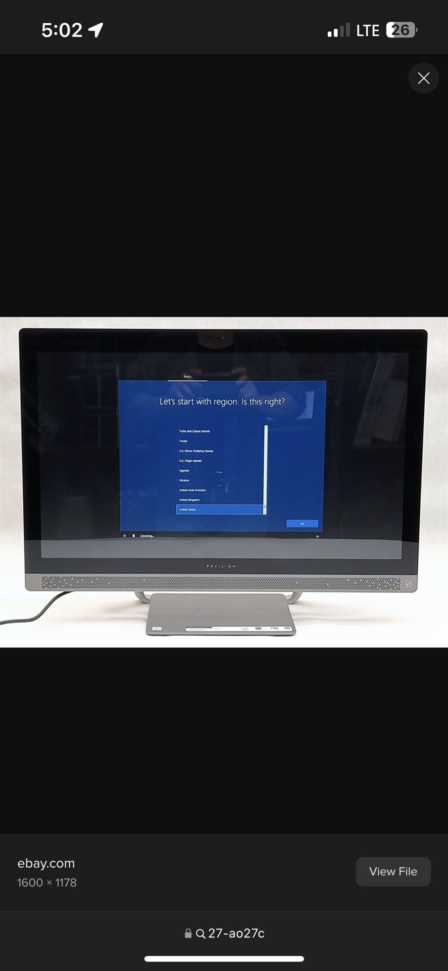 HP Pavilion 27 Inch All In One Desktop Computer PC