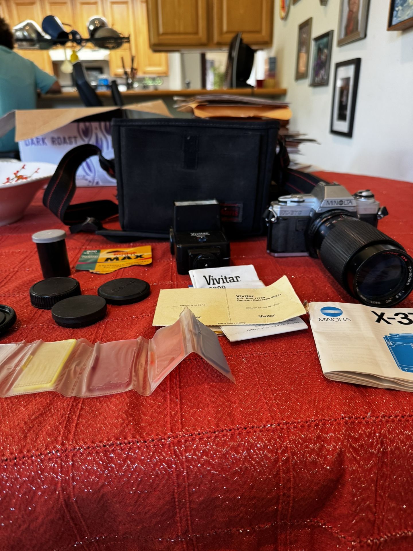 Minolta X370 Film Cameras w Lens And Vivitar Flash