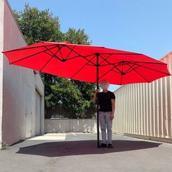 (New in box) $95 Large 15 FT Double Sided Umbrella Outdoor Patio, Red or Tan color (Weight base not included)