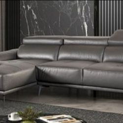 Brand New Grey Leather Modern Style Sectional Sofa