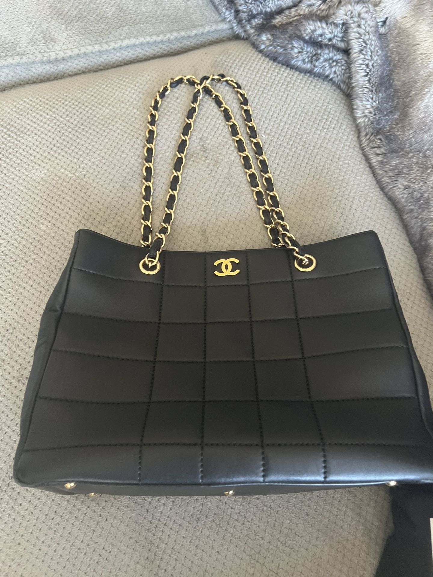 Chanel Chocolate Bar Black Tote Bag Authentic