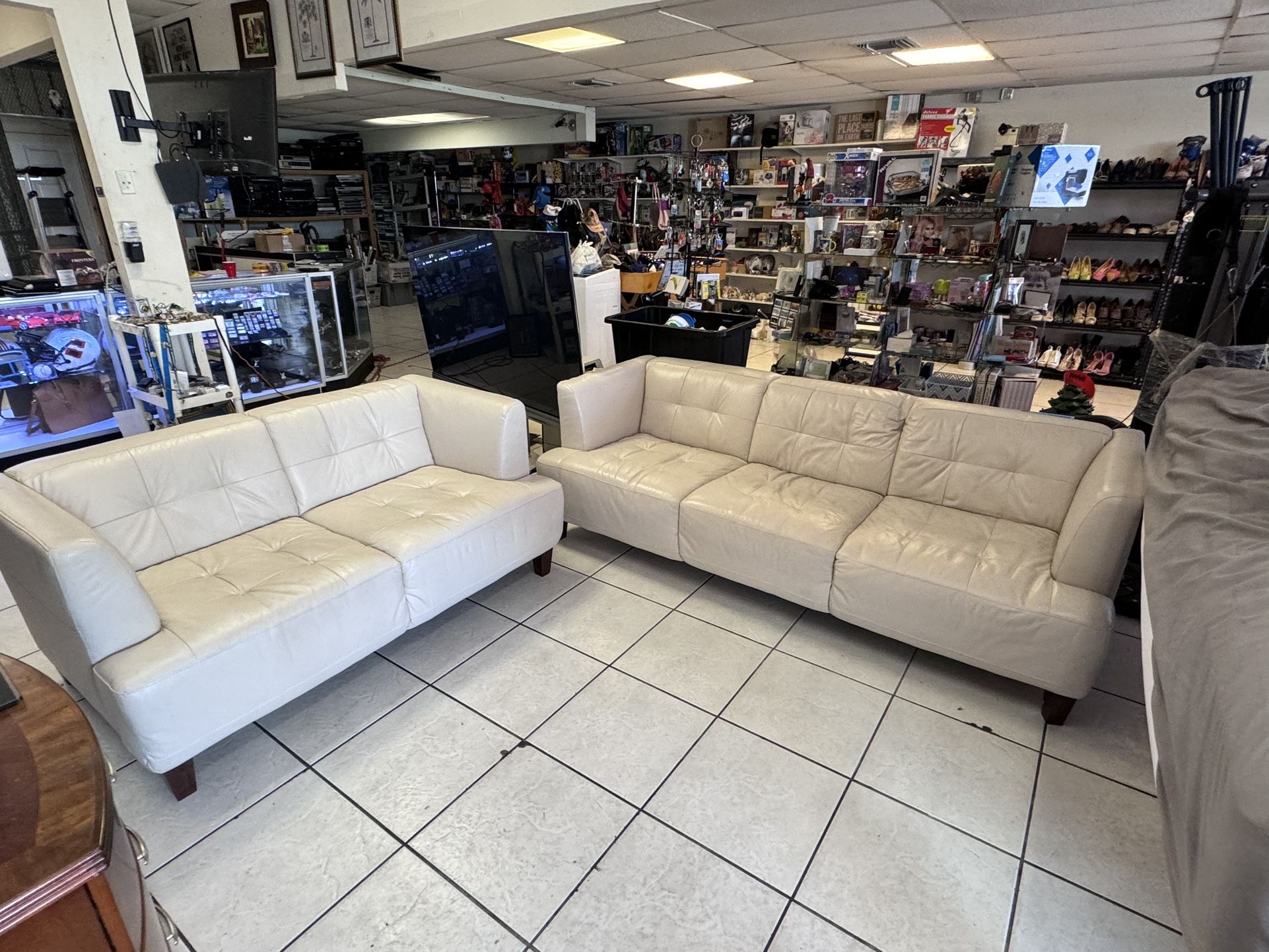 White Leather Couch Sofa Set 