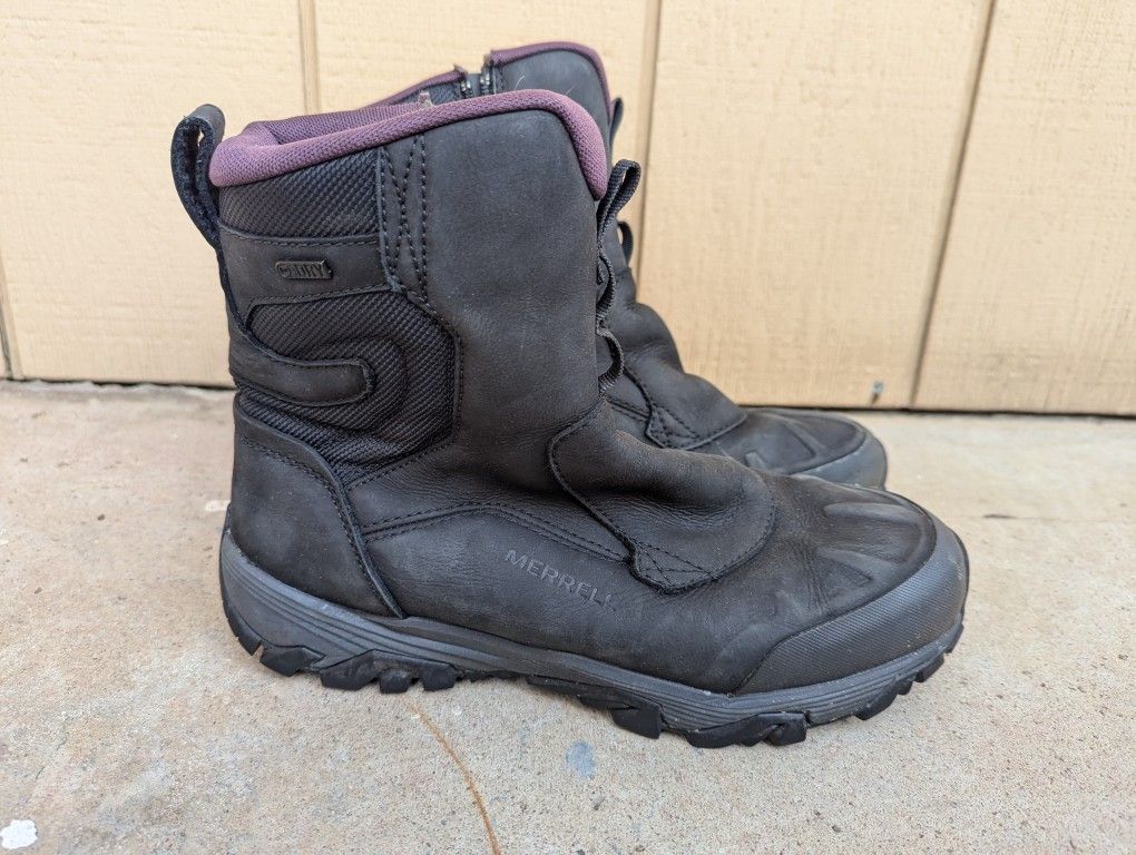 Merrell 10-11 Leather Waterproof Hiking Boots Zipper Side Insulated Snow Water Shoes Keen Vasque Oboz Salomon La Sportiva REI Chaco Asolo Arc'teryx