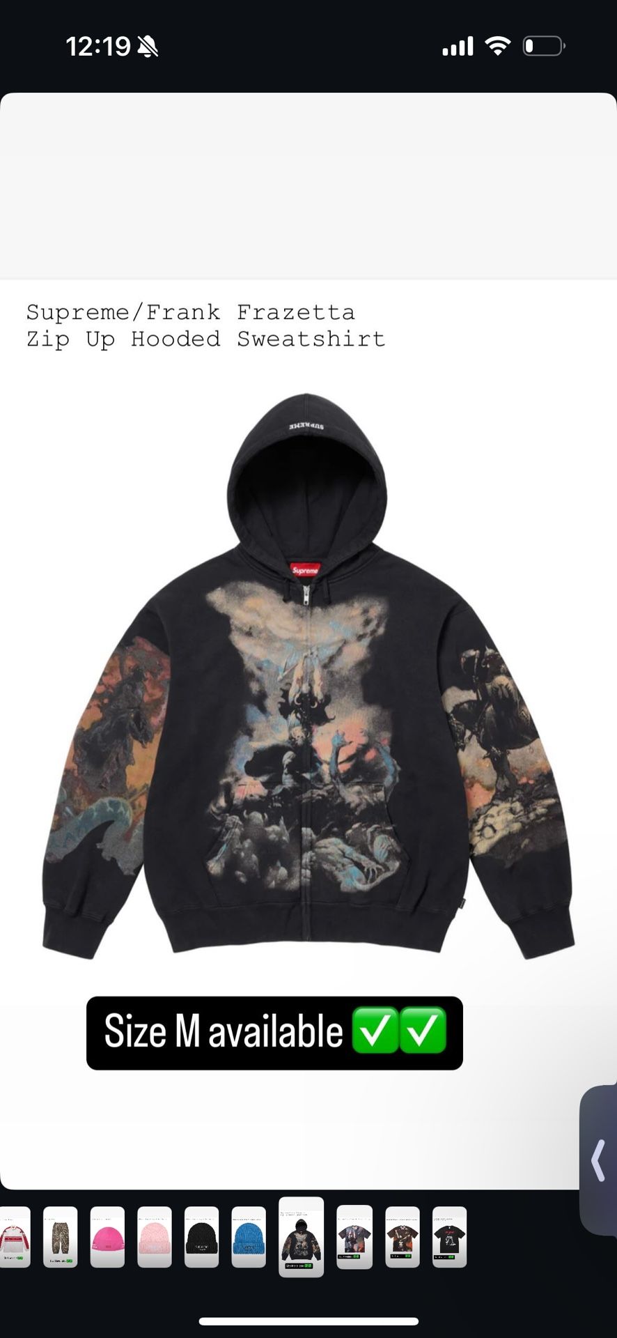 Supreme/Frank Frazetta Zip Up Hooded Sweatshirt, Soccer Jersey, Destruction Tee