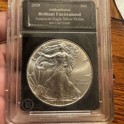 2020 American Silver Eagle dollar coin, authenticated as Brilliant Uncirculated