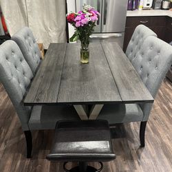 Rustic Wooden Farmhouse Table (Adjustable Width) & Chairs
