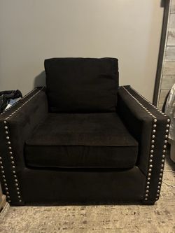 Black Fabric Accent Chair with Nailhead Trim