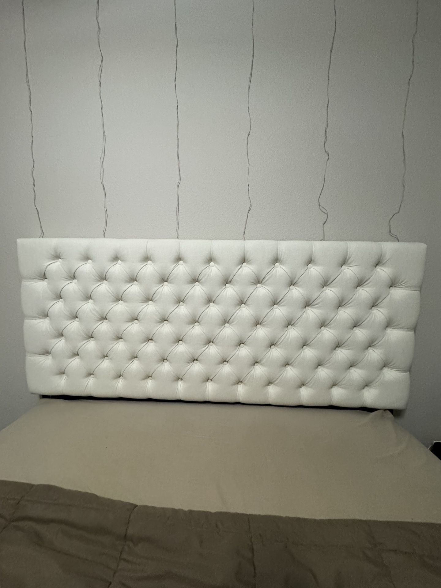 Queen White Tufted Upholstered Headboard