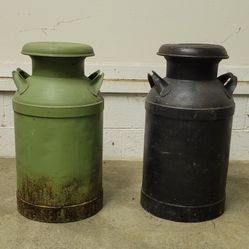 Vintage Rustic Metal Milk Cans for Country Home Decor

These charming vintage metal milk cans 