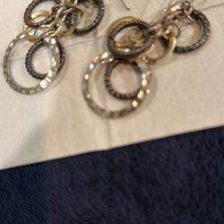 Black, gold and silver toned multi hammered metal circles earrings