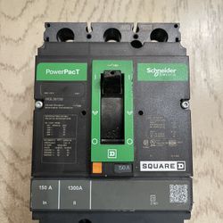 Circuit breaker, PowerPacT H, thermal magnetic, unit mount, 150A, 3 pole, 18 kA, 600 VAC, 80% rated