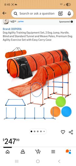 Dog Agility Training Equipment Set, 2 Dog Jump, Hurdle, Blind and Standard Tunnel and Weave Poles, Premium Dog Agility Exercise Set with Easy Carry Ca