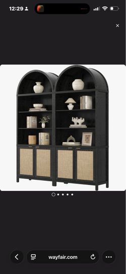 84.25''H Rattan Arched Bookcase With Adjustable Shelf