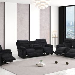 🖤 BRAVO Black 3-PC Reclining Sofa Set – BOLD, SLEEK & BRAND NEW! 🖤