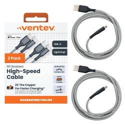 Ventev Braided Cables USB-A to Apple Lightning 6 ft. (2-Pack)