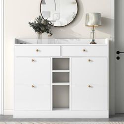 Modern Shoe Cabinet with 4 Flip Drawers, Multifunctional 2-Tier Shoe Storage Organizer with Drawers, Free Standing Shoe Rack for Entrance H