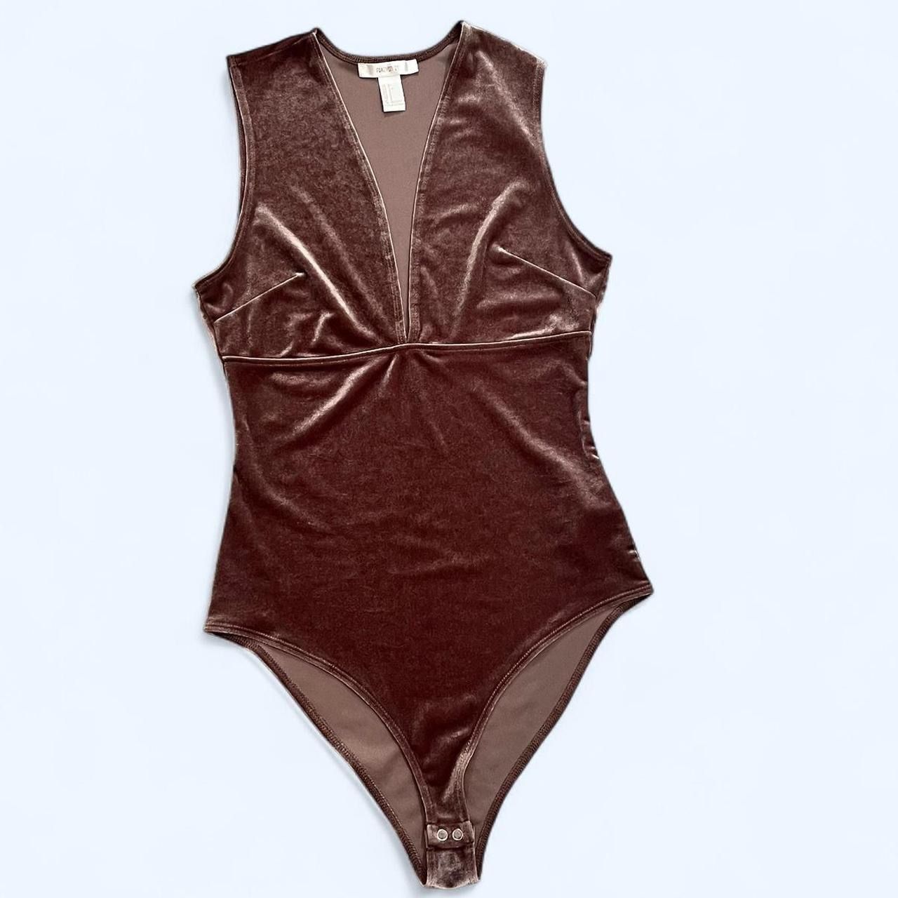 Forever 21 Small Rosewood (Mauve Brown Hue) Velvet bodysuit Deep V Sleeveless