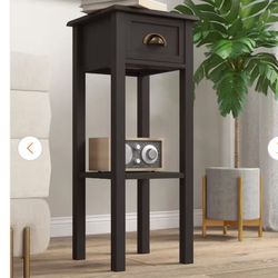 HOMCOM11.75 in. Square MDF 2-Tier Side Table with Drawer, Narrow End Table with Bottom Shelf in Coffee