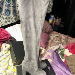Super Cute Extra Long Grey Thigh Platform Boots 