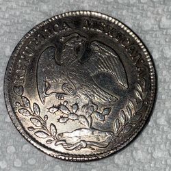 1882 Republica Mexicana Coin 8R.Z.1875 .J.S.10D.20G Silver Coin 27.04g Grams Rare