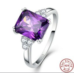 (Shipped Only) Stamped 925 Sterling Silver Amethyst and White Topaz Ring