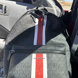 NWT Michael Kors Mens Cooper Logo Backpack Large (Black Signature / Red Stripe)