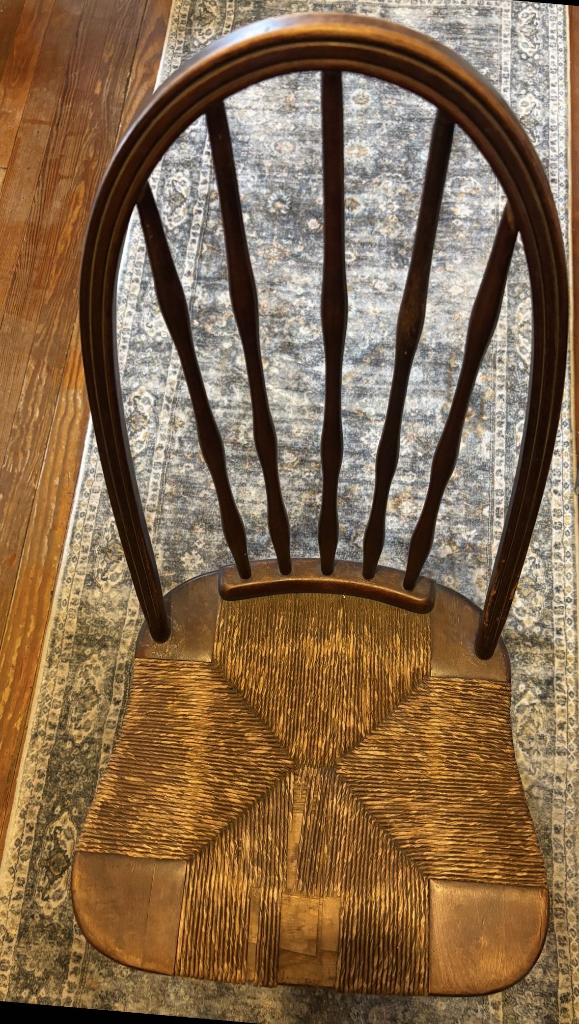 Antique Wooden Chair With Caned Seat.