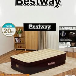 Bestway Twin Air Mattress with Built-in Pump – 20” Tall Tritech Airbed