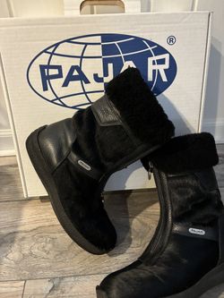 🖤 PAJAR Eskimo Boots, PAJAR Cow Black Trim Bison Boots Size 9, Sheepskin Boots Hand-made in Montreal By Canadian Craftsmen 