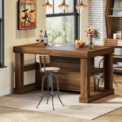 JW1218AB Bar Table, 55-Inch Counter Height Pub Table with Storage Shelves, High Top Kitchen Dining Table, Rectangle Wood Home Bar Unit for Dining Room