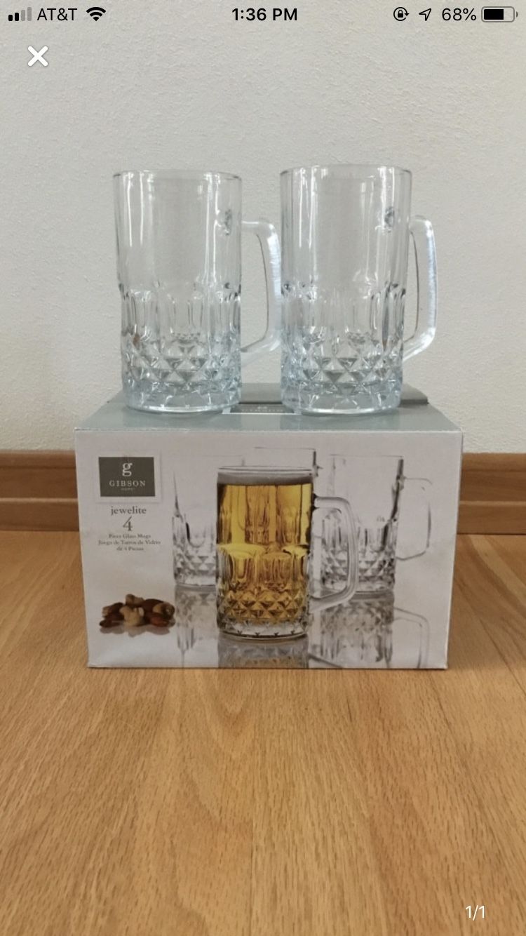 4 Clear Cut Glass Mugs - New
