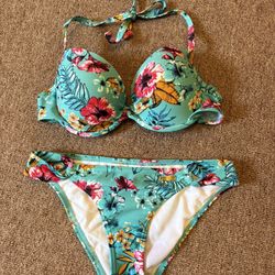 Lascana Turquoise Floral Bikini Set