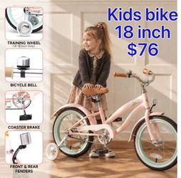 😀 Girls Beach Cruiser Bike for Kids Ages 5-9, 18 Inch Girls Bike with Training Wheels and kicked stand on 18 Inch, Single Speed Coaster Brake, Front