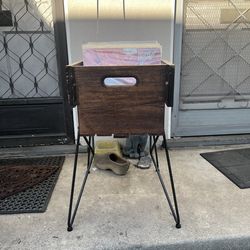 Mid-Century Modern Upcycled Vinyl Record Stand – Removable Crate on Metal Base – Custom LP Storage  Description:  Custom upcycled vinyl record stand f