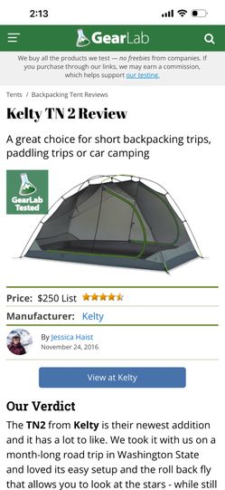 Kelty 2 Person 3 Season Tent - New