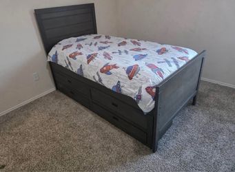 Twin Bed with attached Drawers and Night Stand