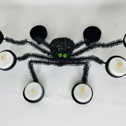 Halloween Black Spider Metal Wire Tea Light Candle Holder Green Eyes Home Decor