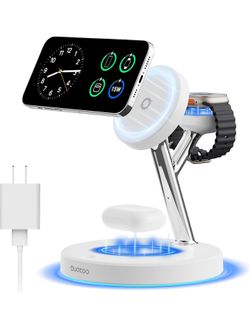 3 in 1 MagSafe Wireless Charger Stand for iPhone Apple Watch AirPods
Adjustable Blue Ambient Light,15W Magnetic Charging Station for iPhone 17 16 15 1