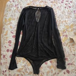 Black Sheer Mesh Long Sleeve Bodysuit