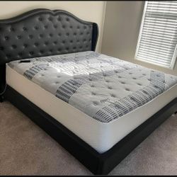 Black/White Tufted King And Queen Size Bed Frame