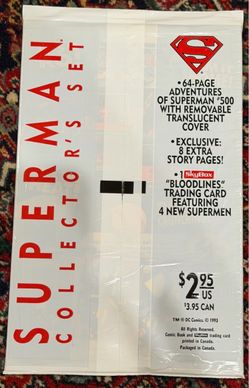 The image shows a sealed Adventures of Superman #500 Collector's Set (White Bag) released by DC Comics in 1993.