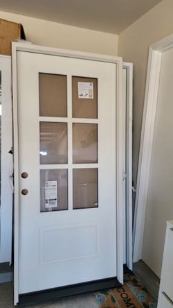 36 in. x 80 in. Legacy Series 6 Lite Clear Glass Right-Hand Inswing Primed Fiberglass Prehung Front Door