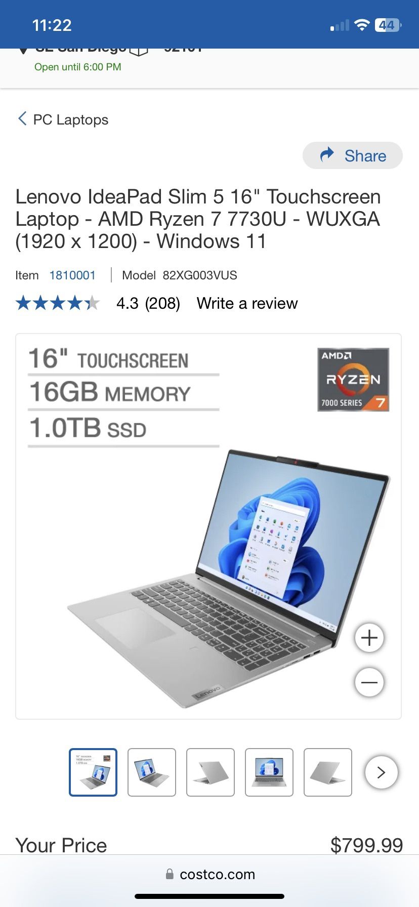 Lenovo IdeaPad Slim 5 16" Touchscreen Laptop - AMD Ryzen 7 7730U - WUXGA (1920 x 1200) - Windows 11