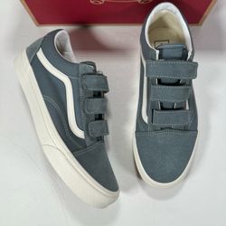 Vans Old Skool V Suede Canvas Stormy Weather Blue White Sneakers Women 9.5 Men 8