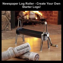Antique/Vintage Newspaper Log Roller Fireplace Tool features a unique black metal design with a wood handle, making it a functional and stylish additi