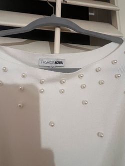 Fashion Nova White Pearl Embellished Top