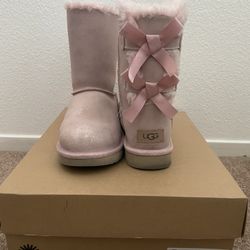 UGG Blush Pink Boots W Bailey Bow & Shimmer