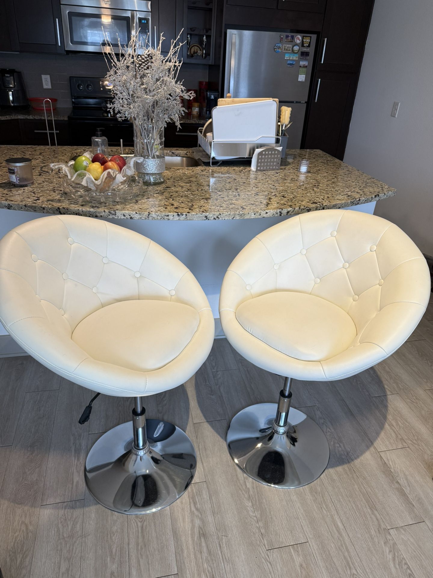 Counter Height Leather Stools Set Of 2, White